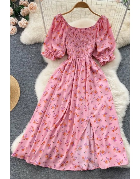 Women Dress Fashion Romantic Floral Print Split Long Dress