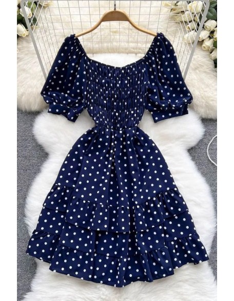 High Fashion Elegant Cascading Ruffles Dress Women Vintage Puff Sleeve Print Polka Dot Short Party Dress