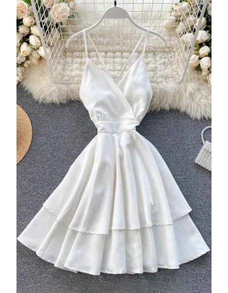 Fashion Sexy Backless Bow Bandage Beach Dress Women V-neck Strap Double Ruffles Short Dress