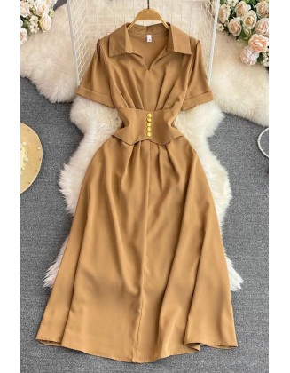 Women Elegant Buttons Slim Waist Long Dress Fashion Gothic Dress