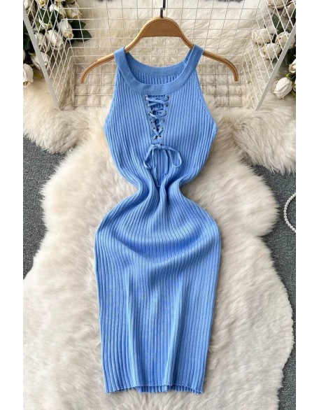 Fashion Sexy Package Hips Mini Dress Women Knitted Bandage Bodycon Vestidos Streetwear Lady Tank Dress