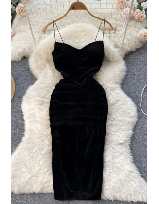 Romantic Women Velvet Party Dress Strap Bodycon Dress Aesthetic Vestidos Dress