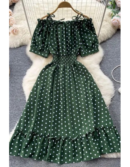 Polka Dot Women Dress Casual Off Shoulder Sling Straps Elastic Corset Ruffles Hem Party Dress