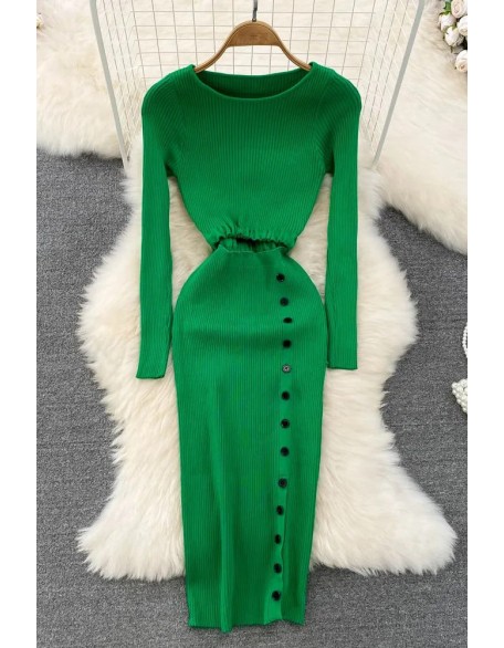 Women Elegant Lady Package Hips Dropped Waist Split Party Dress Knitted Bodycon Vestidos Dress