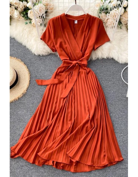 Office Dress V Neck Solid Bandage Dress Midi Long Elegant Pleated Work Dress Ladies Party Dress Sundress