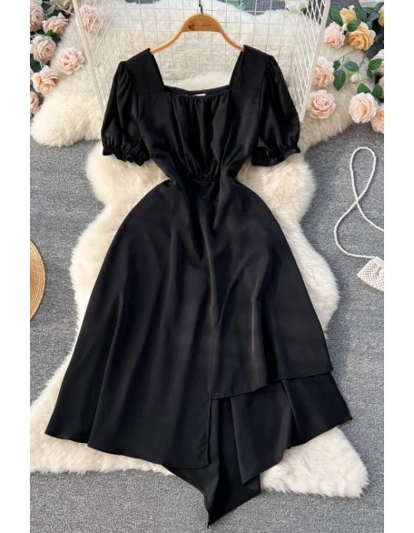 Women Fashion Puff Sleeve Asymmetrical Long Dress Gothic Women Party Vestidos Dress