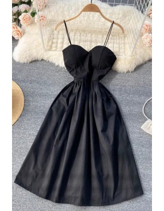 Women Sleeveless Strap Evening Party High Waist A-line Knee-length Dress