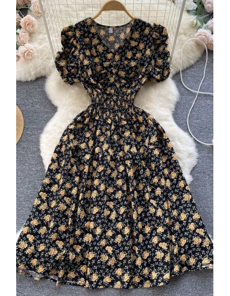 Women Dress Fashion Slim Elastic Waist Corset Floral Print Long Dress