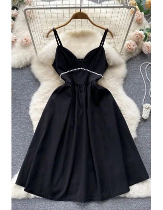 Fashion Slim High Waist Beading Women Dress Elegant White Black Party Dress