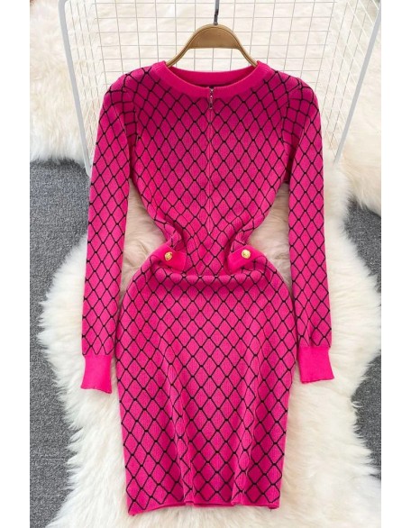 Women Elegant Geometric Knitted Sweater Dress Lady Wrap Hips Dress