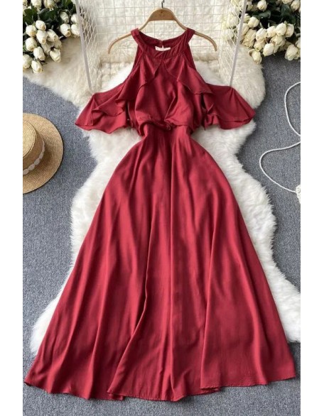 Women Dress Romantic Ruffles Off Shoulder High Waist Long Dress