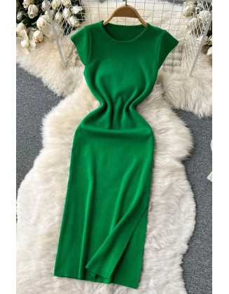 Fashion Lady Office Knitted Dress Brief Elegant Bodycon Split Dress