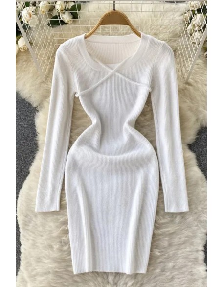 Good Quality Soft Women Dress Clothes Casual Solid Long Sleeve Knitted Bodycon Vestidos Lady Dress