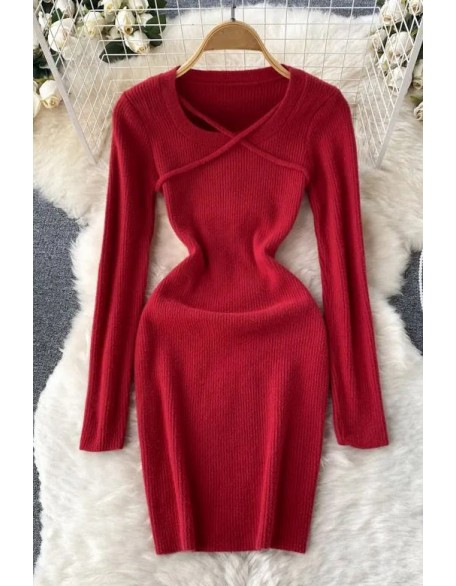 Good Quality Soft Women Dress Clothes Casual Solid Long Sleeve Knitted Bodycon Vestidos Lady Dress