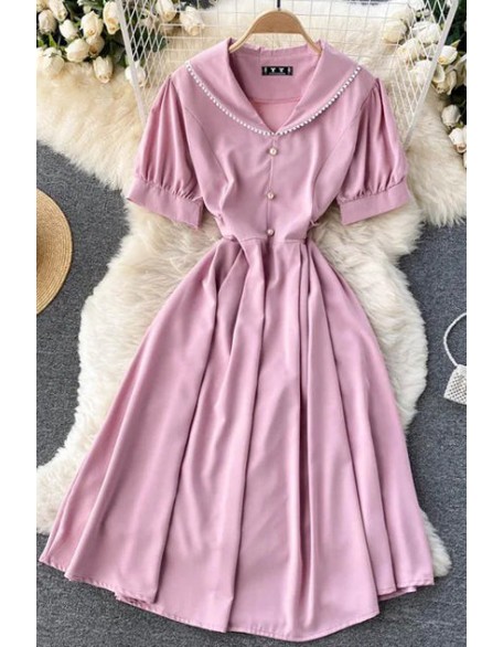 Elegant Women V-neck Buttons Midi Dress Short Sleeve Female Party Dress