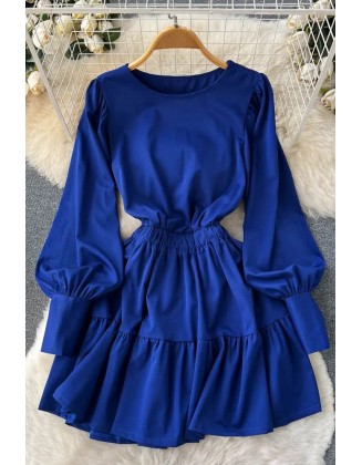 Women Chic Fashion Slim Waist Short Dress Casual Long Sleeve Elegant A-line Female Dresses