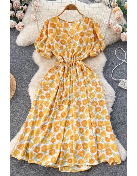 Romantic Floral Print Women Dress Vacation Fashion Casual Long Party Dress