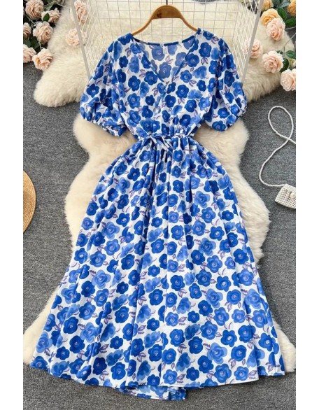 Romantic Floral Print Women Dress Vacation Fashion Casual Long Party Dress