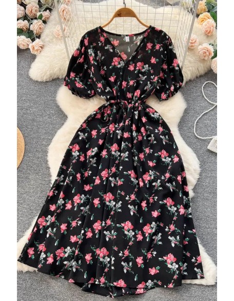 Romantic Floral Print Women Dress Vacation Fashion Casual Long Party Dress