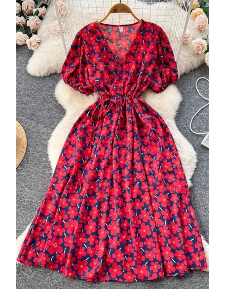 Romantic Floral Print Women Dress Vacation Fashion Casual Long Party Dress