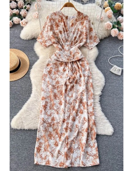 Women Floral Print Long Dress Elegant High Waist Lady Parti Dress