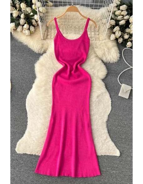 Women Dress Elegant High Waist Straps Knitting Dress