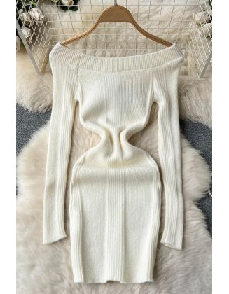 Fashion Women Bow Mini Dress Off Shoulders High Waist Knitted Bodycon Dress