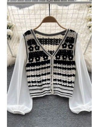 Women Shirts Fashion Chiffon Long Sleeves Knitted Cardigan Tops