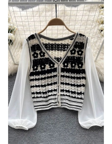 Women Shirts Fashion Chiffon Long Sleeves Knitted Cardigan Tops