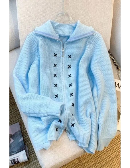 Women Cardigans Fashion Turn-down Collar Long Sleeve Zipper Knitwear Coat Casual Fitted Female Sweaters