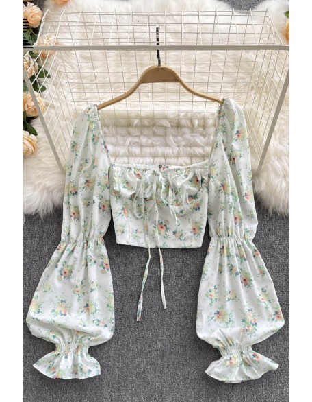 Floral Blouse Women Sexy Off Shoulder Floral Shirt Fashion Back Female Lantern Sleeves Corset Print Tops