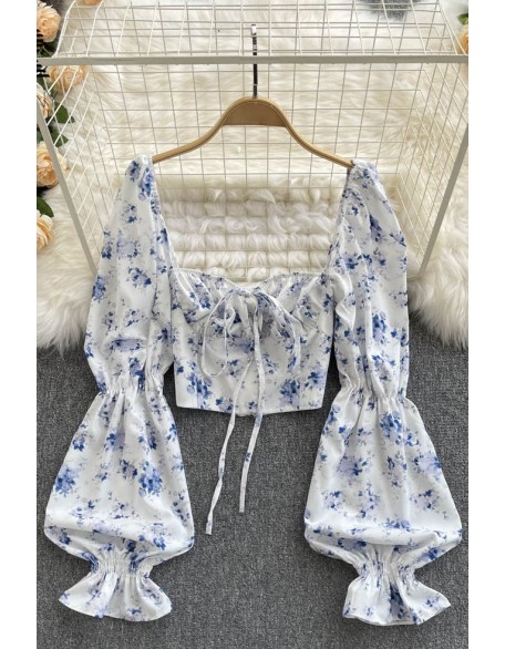 Floral Blouse Women Sexy Off Shoulder Floral Shirt Fashion Back Female Lantern Sleeves Corset Print Tops